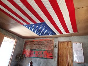 Inside the John Frum temple with village elders.